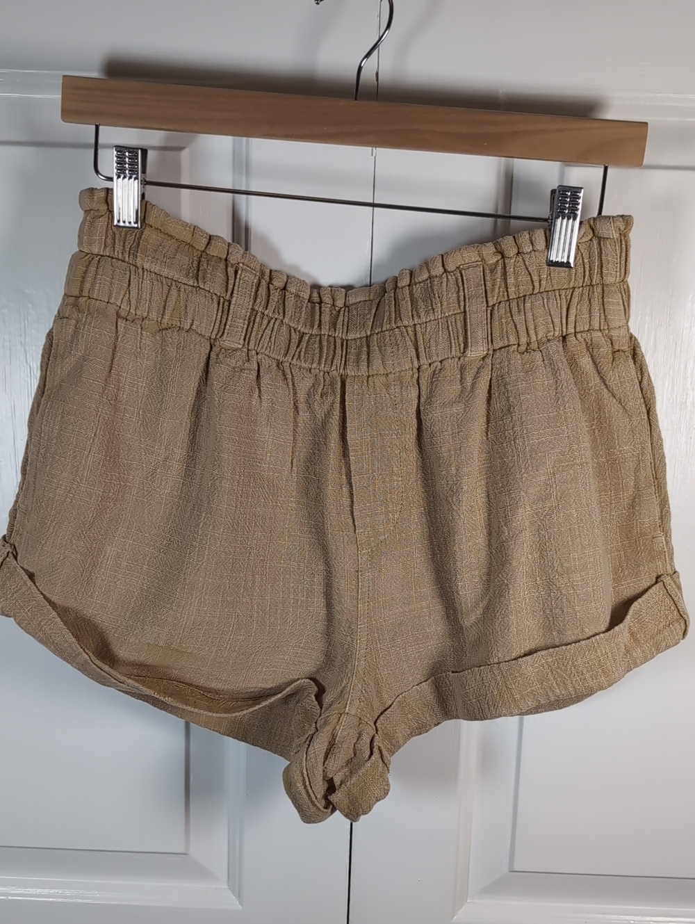 Free People Solar Flare Baja High Rise Paperbag Elastic Waist Shorts Warm Sand S